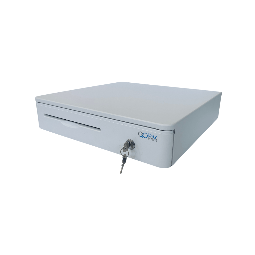 ลิ้นชักเก็บเงิน EASYPRINT รุ่น CD-405 สีขาว 4 ช่องธนบัตรขนาดใหญ่ 8 ช่องเหรียญ RJ11 12/24V_1